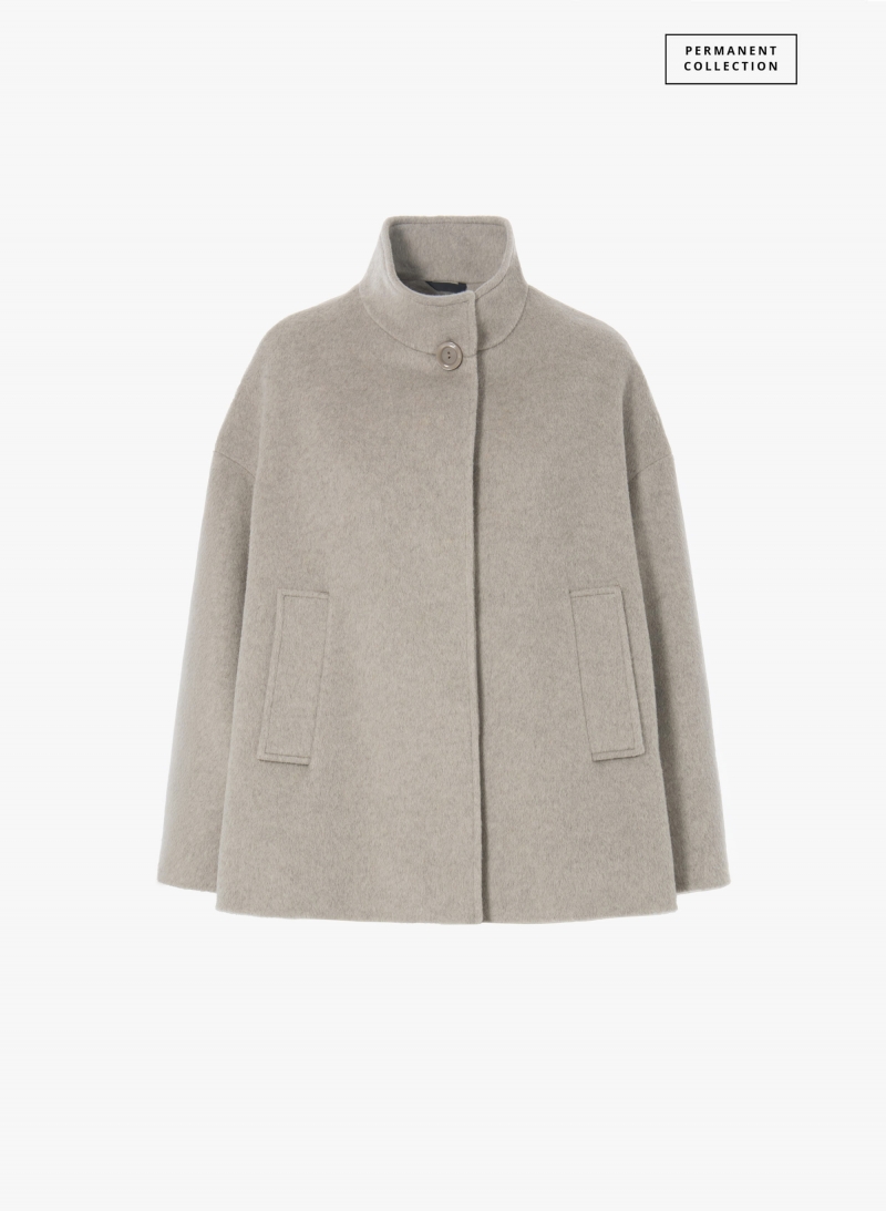 Ausgestellter Kurzmantel mit Stehkragen aus Wolle in Beige