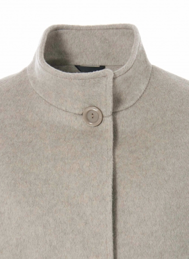 Short flared beige wool coat with high collar