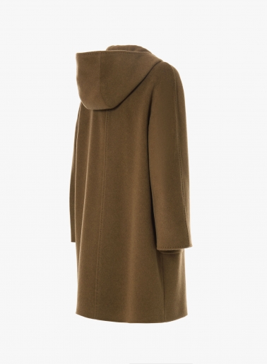 Parka color tabacco con cappuccio in pura lana e tasche applicate