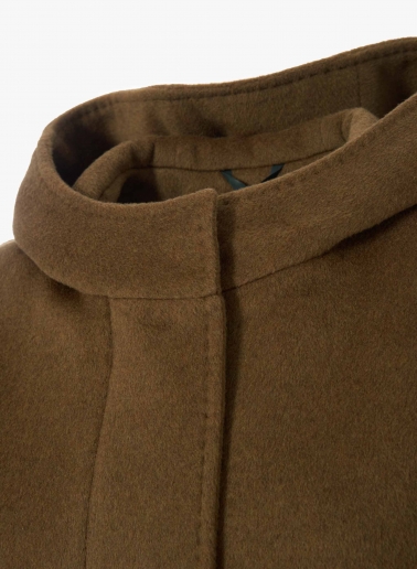Parka color tabacco con cappuccio in pura lana e tasche applicate