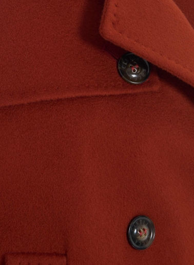 Terracotta colour pure wool short coat with shirt collar and trench style flap
