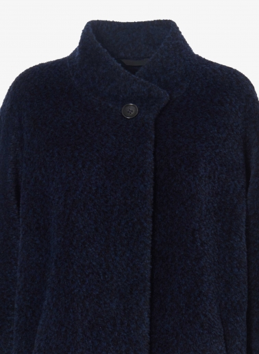 Blue wool and alpaca short coat with knitted cuffs