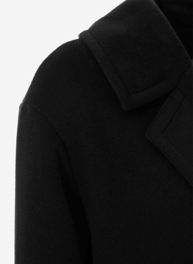 Black double breasted pure wool coat with maxi notch collar