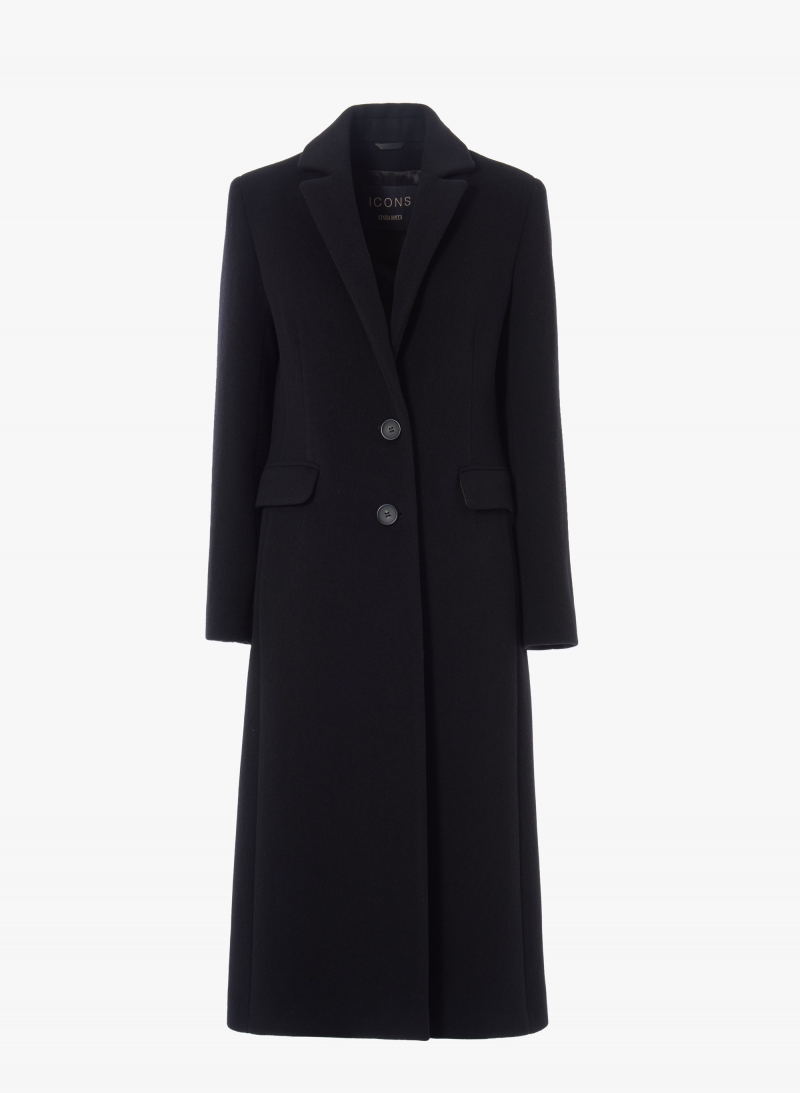 Maxi black wool coat with masculine cut