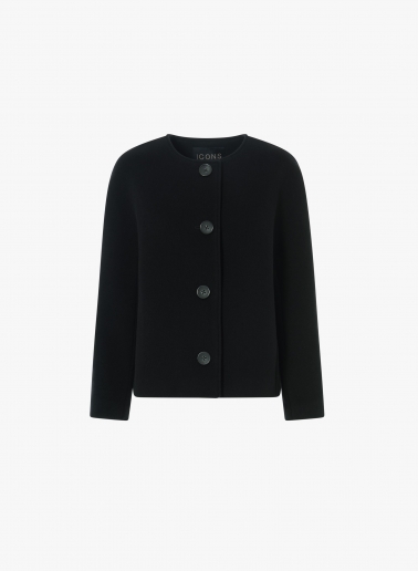 Black wool short coat with detachable scarf