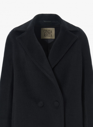 Blue double breasted coat in alpaca and wool