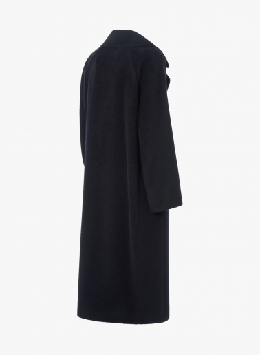 Long double breasted blue coat in alpaca and wool