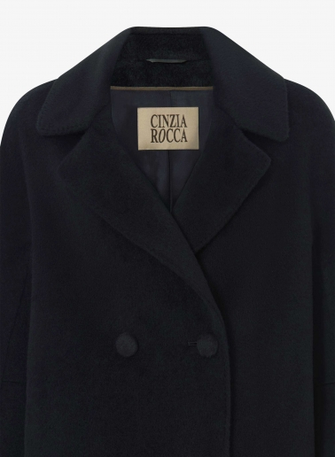 Long double breasted blue coat in alpaca and wool