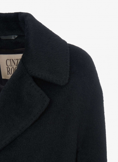 Long double breasted blue coat in alpaca and wool
