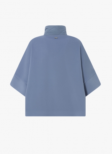 Light blue wool and cashmere cape with quilted inserts