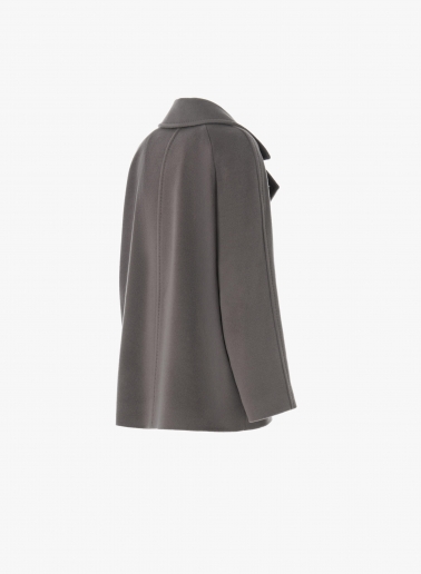 Dark taupe pure wool short coat with maxi dual use notch collar