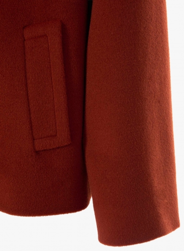 Cappotto corto oversize terracotta doppio petto in pura lana con maxi rever