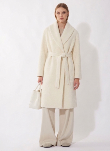 Maxi Mantel aus Wolle und Alpaka mit Gürtel und Schalkragen in Camel