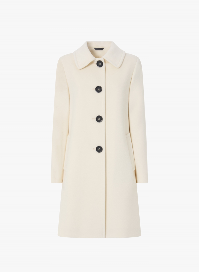 White pure wool coat with shirt collar