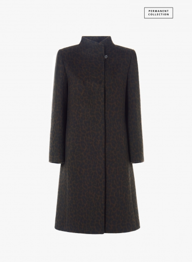 Brown coat with animal pattern and high stand up collar