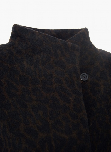 Brown coat with animal pattern and high stand up collar