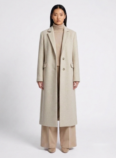 Maxi beige wool coat with masculine cut