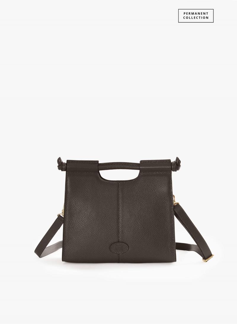 Borsa a mano marrone in pelle con tracolla