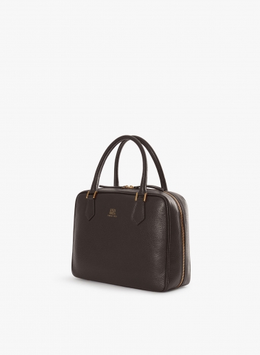 Borsa con doppia zip in pelle marrone