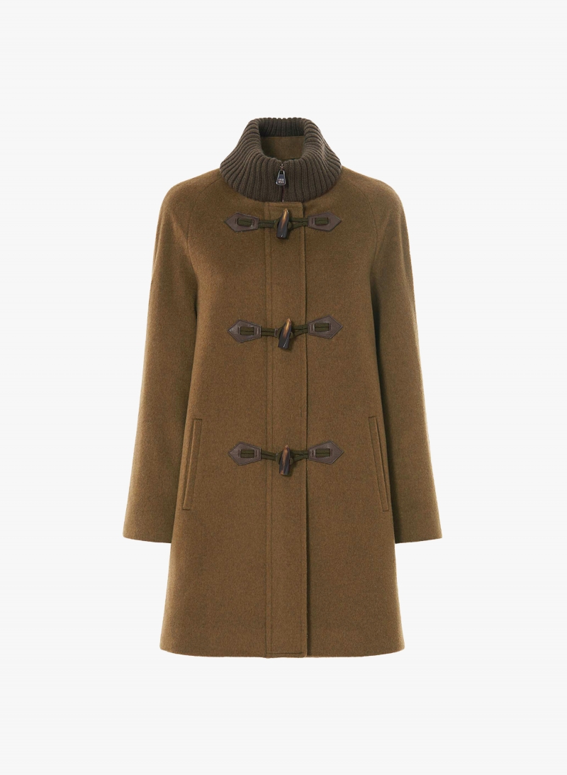 Tobacco colour pure wool parka with buckles