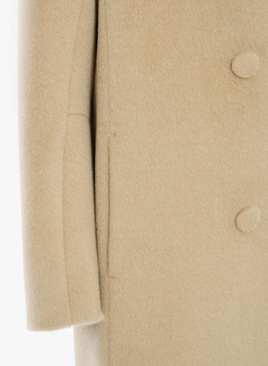 Cappotto lungo cammello chiaro doppio petto in alpaca e lana