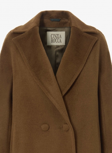 Tobacco colour double breasted coat in alpaca and wool