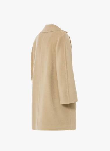 Camel double breasted coat in alpaca and wool