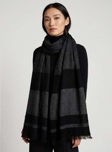 Maxi black cashmere scarf with lurex details