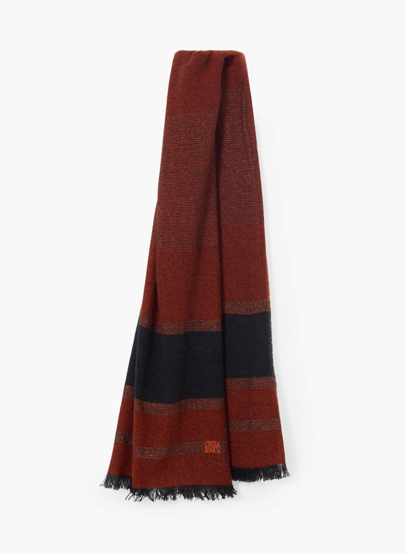 Maxi terracotta colour cashmere scarf with lurex details