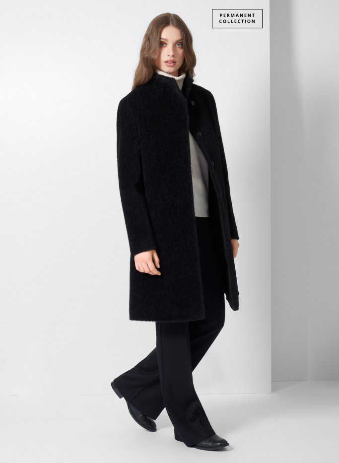 Wool and Suri alpaca bouclé black coat - Cinzia Rocca
