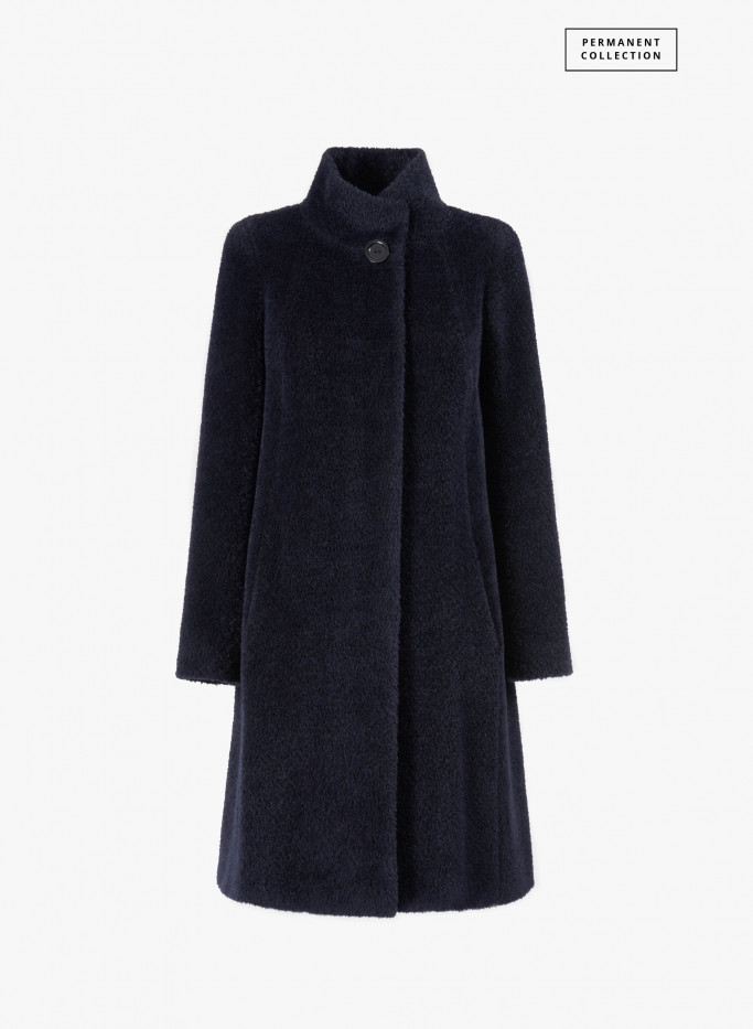 Mantel mit A-Linie aus Alpaka und Wolle in Blau