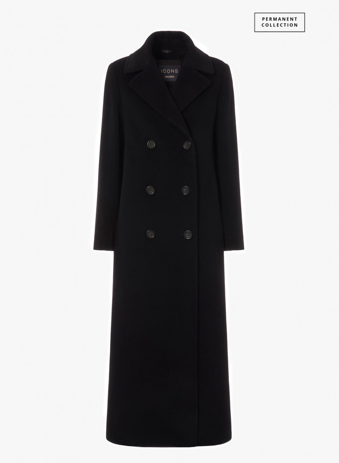 Langer zweireiher-Mantel aus Wolle und Cashmere in Schwarz