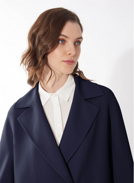 Cappotto un petto e mezzo blu in lana comfort