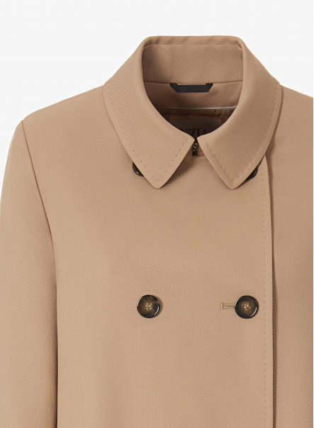 Giacca doppiopetto beige in lana con collo a camicia