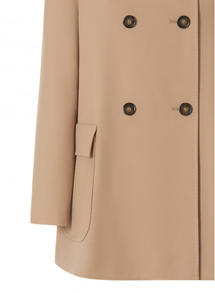 Giacca doppiopetto beige in lana con collo a camicia