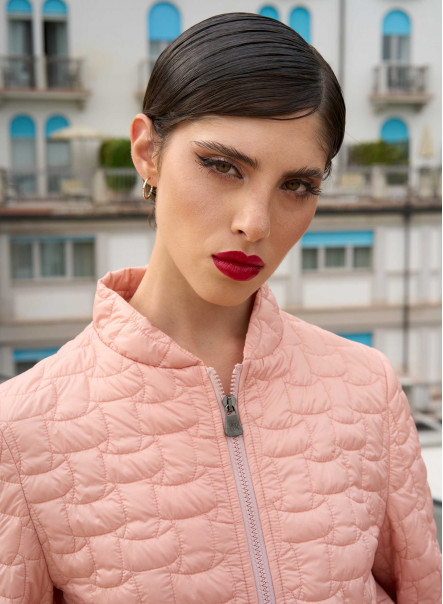 Padded pink jacket with mandarin collar