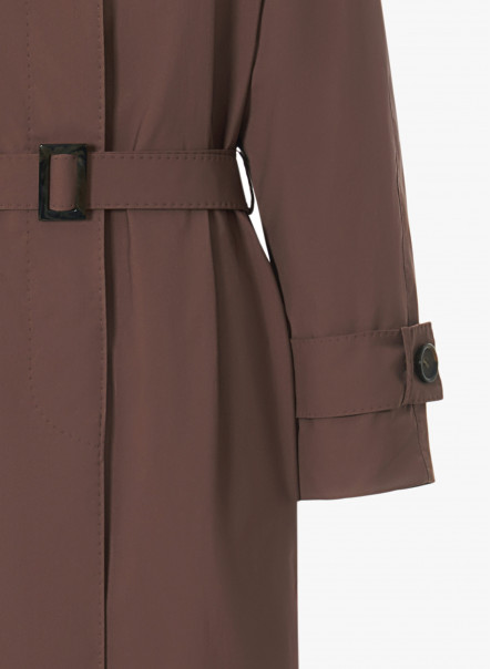 Maxi brown overcoat in rainproof technical fabric