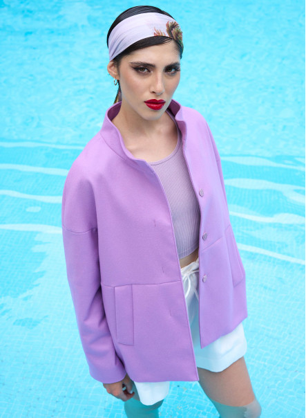 Lilac color wool jacket with mandarin collar