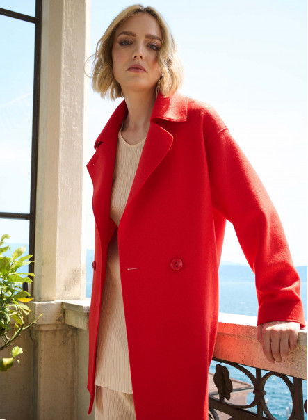 Cappotto over in lana cotta color corallo