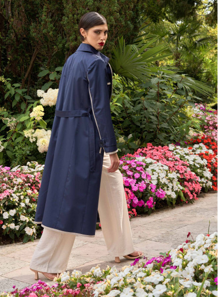 Maxi trench blu in policotone