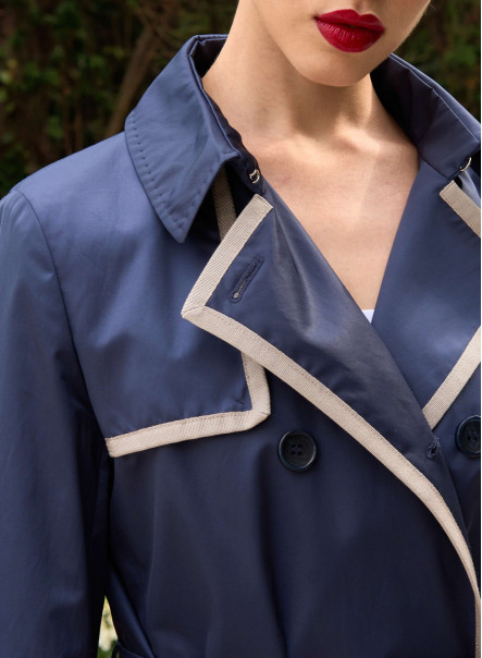 Maxi trench blu in policotone