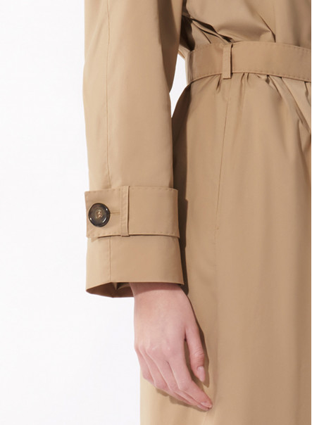 Maxi beige overcoat in rainproof technical fabric