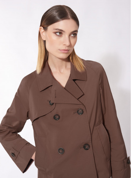 Double breasted brown jacket in technical fabric