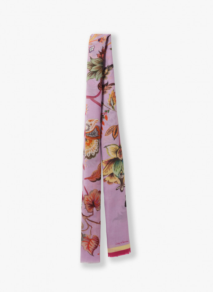 Maxi lilac color cotton scarf with tropical pattern