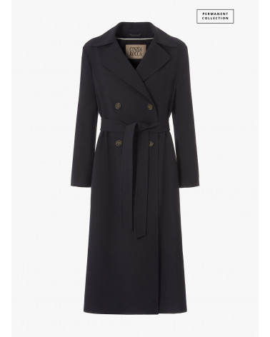 Maxi trench blu doppio petto in tessuto tecnico antigoccia