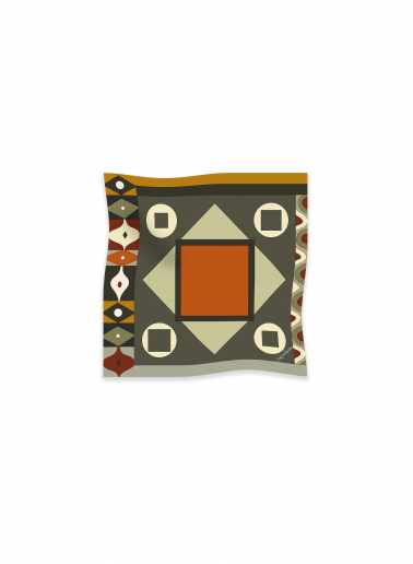 Small green silk twill scarf with geometric pattern