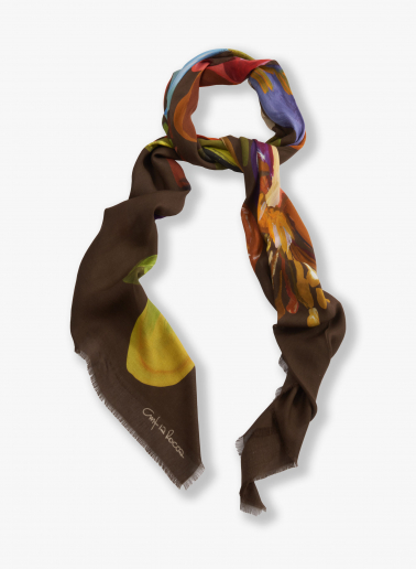 Sciarpa in modal e cashmere con disegno floreale marrone