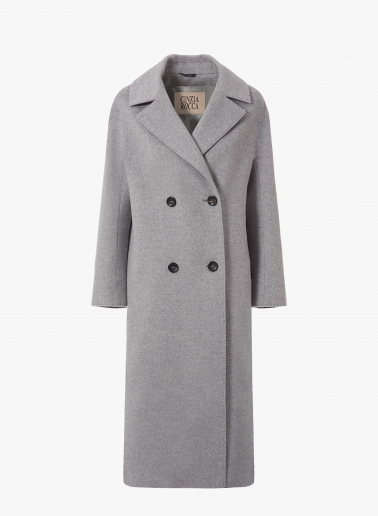 Cappotto lungo grigio chiaro doppio petto in pura lana