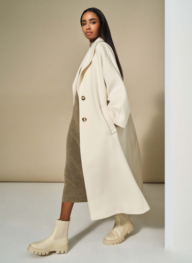 Maxi Oversized Mantel aus reiner Wolle in Weiß