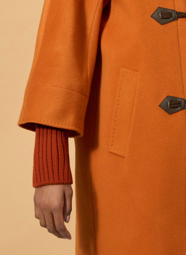Parka mit Kapuze und Knebelverschluss aus reiner Wolle in Orange